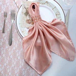 Satin  |  5 Pack Dusty Rose Satin Cloth Napkins with Hemmed Edges, Reusable Dinner Napkins – 20″x20″