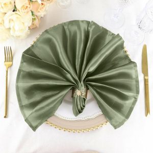 Satin  |  5 Pack Dusty Sage Green Satin Cloth Napkins with Hemmed Edges, Reusable Dinner Napkins – 20″x20″