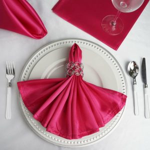 Satin  |  5 Pack Fuchsia Satin Cloth Napkins with Hemmed Edges, Reusable Dinner Napkins – 20″x20″