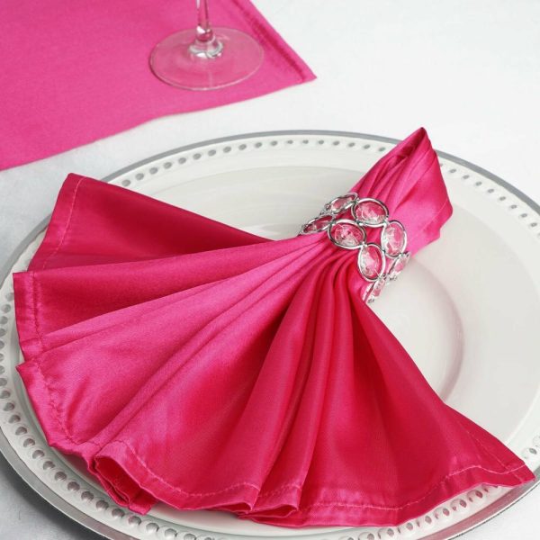 Satin  |  5 Pack Fuchsia Satin Cloth Napkins with Hemmed Edges, Reusable Dinner Napkins – 20″x20″