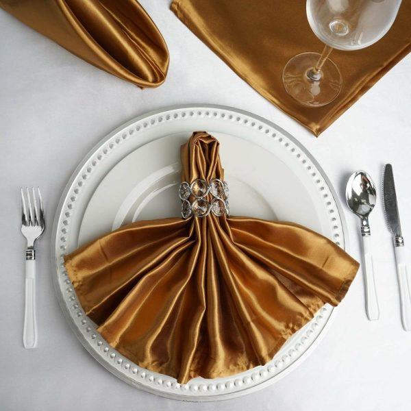 Satin  |  5 Pack Gold Satin Cloth Napkins with Hemmed Edges, Reusable Dinner Napkins – 20″x20″