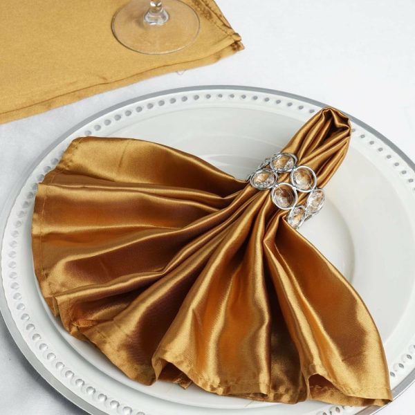 Satin  |  5 Pack Gold Satin Cloth Napkins with Hemmed Edges, Reusable Dinner Napkins – 20″x20″