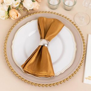 Satin  |  5 Pack Gold Striped Satin Linen Napkins, Wrinkle-Free Reusable Wedding Napkins – 20″x20″