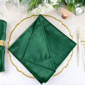 Satin  |  5 Pack Hunter Emerald Green Premium Sheen Finish Velvet Cloth Dinner Napkins – 20″x20″