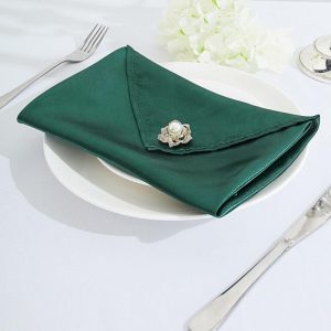 Satin  |  5 Pack Hunter Emerald Green Satin Cloth Napkins with Hemmed Edges, Reusable Dinner Napkins – 20″x20″