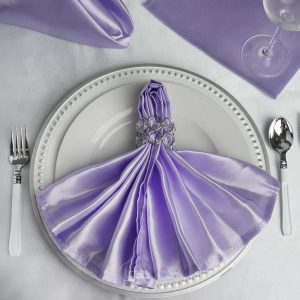 Satin  |  5 Pack Lavender Lilac Satin Cloth Napkins with Hemmed Edges, Reusable Dinner Napkins – 20″x20″