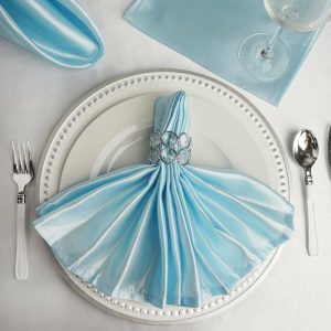 Satin  |  5 Pack Light Blue Satin Cloth Napkins with Hemmed Edges, Reusable Dinner Napkins – 20″x20″