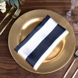 Satin  |  5 Pack Navy and White Striped Satin Cloth Dinner Napkins 20″x20″