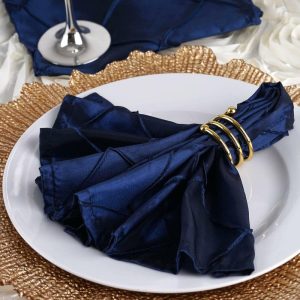 Satin  |  5 Pack Navy Blue Pintuck Satin Cloth Dinner Napkins, Wrinkle Resistant 17″x17″