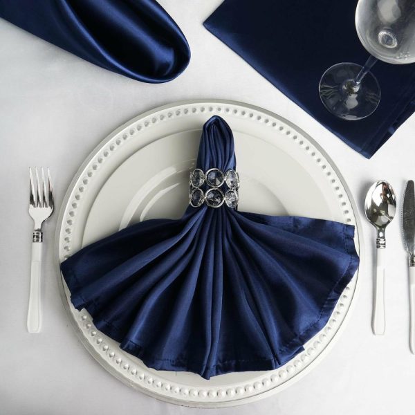 Satin  |  5 Pack Navy Blue Satin Cloth Napkins with Hemmed Edges, Reusable Dinner Napkins – 20″x20″