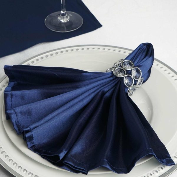 Satin  |  5 Pack Navy Blue Satin Cloth Napkins with Hemmed Edges, Reusable Dinner Napkins – 20″x20″