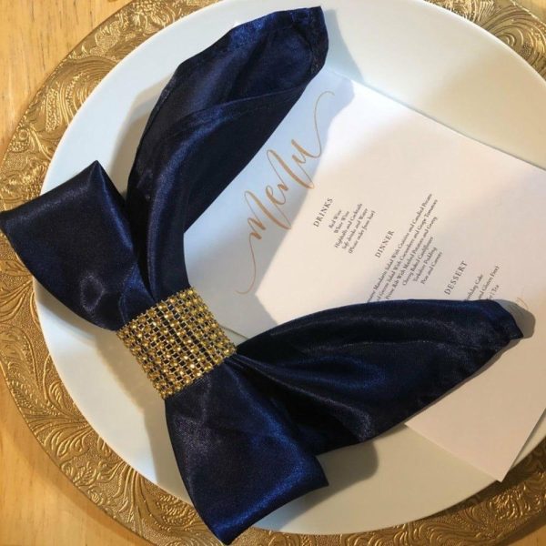 Satin  |  5 Pack Navy Blue Satin Cloth Napkins with Hemmed Edges, Reusable Dinner Napkins – 20″x20″