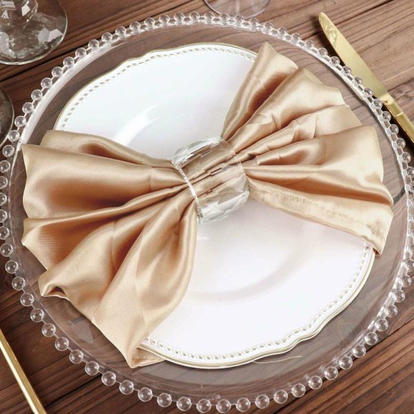 Satin  |  5 Pack Nude Satin Cloth Napkins with Hemmed Edges, Reusable Dinner Napkins – 20″x20″