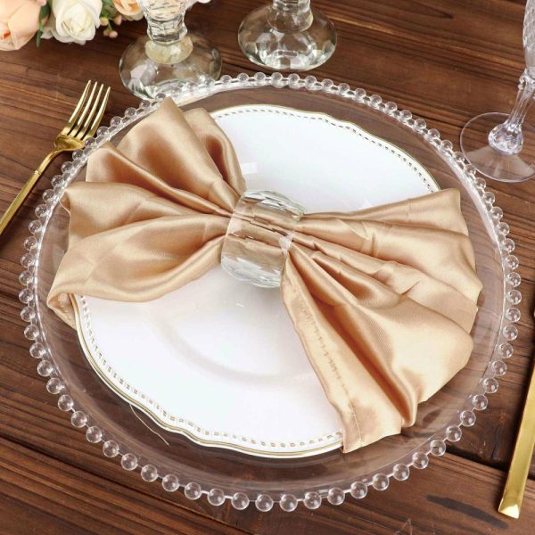 Satin  |  5 Pack Nude Satin Cloth Napkins with Hemmed Edges, Reusable Dinner Napkins – 20″x20″