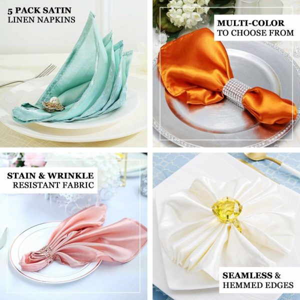 Satin  |  5 Pack Nude Satin Cloth Napkins with Hemmed Edges, Reusable Dinner Napkins – 20″x20″