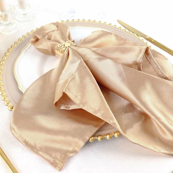 Satin  |  5 Pack Nude Satin Cloth Napkins with Hemmed Edges, Reusable Dinner Napkins – 20″x20″