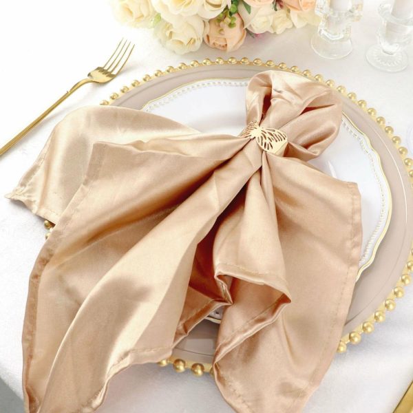 Satin  |  5 Pack Nude Satin Cloth Napkins with Hemmed Edges, Reusable Dinner Napkins – 20″x20″