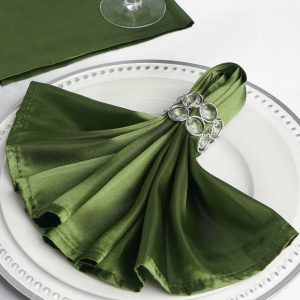 Satin  |  5 Pack Olive Green Satin Cloth Napkins with Hemmed Edges, Reusable Dinner Napkins – 20″x20″