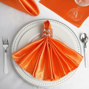 Satin  |  5 Pack Orange Satin Cloth Napkins with Hemmed Edges, Reusable Dinner Napkins – 20″x20″