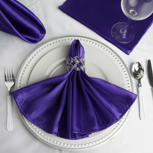 Satin  |  5 Pack Purple Satin Cloth Napkins with Hemmed Edges, Reusable Dinner Napkins – 20″x20″