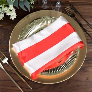 Satin  |  5 Pack Red and White Striped Satin Cloth Dinner Napkins 20″x20″