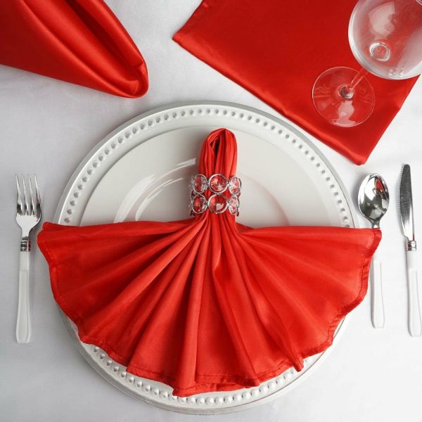 Satin  |  5 Pack Red Satin Cloth Napkins with Hemmed Edges, Reusable Dinner Napkins – 20″x20″