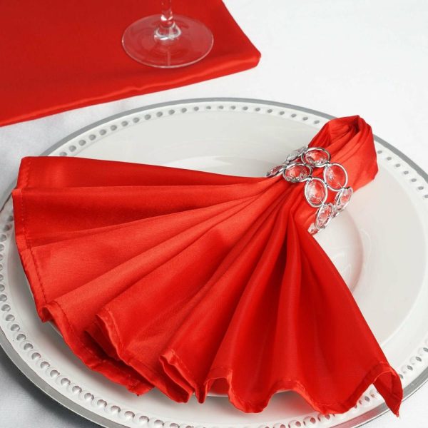 Satin  |  5 Pack Red Satin Cloth Napkins with Hemmed Edges, Reusable Dinner Napkins – 20″x20″