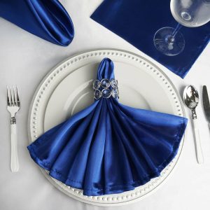 Satin  |  5 Pack Royal Blue Satin Cloth Napkins with Hemmed Edges, Reusable Dinner Napkins – 20″x20″