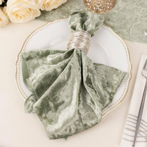 Satin  |  5 Pack Sage Green Premium Crushed Velvet Linen Napkins, Decorative Soft Cloth Dinner Napkins – 20″x20″