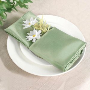 Satin  |  5 Pack Sage Green Satin Cloth Napkins with Hemmed Edges, Reusable Dinner Napkins – 20″x20″