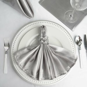 Satin  |  5 Pack Silver Satin Cloth Napkins with Hemmed Edges, Reusable Dinner Napkins – 20″x20″