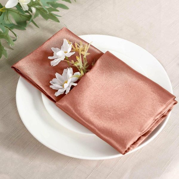 Satin  |  5 Pack Terracotta (Rust) Satin Cloth Napkins with Hemmed Edges, Reusable Dinner Napkins – 20″x20″