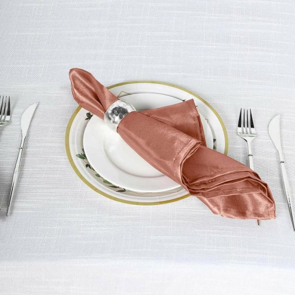 Satin  |  5 Pack Terracotta (Rust) Satin Cloth Napkins with Hemmed Edges, Reusable Dinner Napkins – 20″x20″