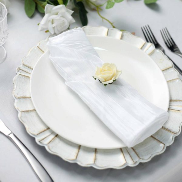 Satin  |  5 Pack White Accordion Crinkle Taffeta Cloth Dinner Napkins 20″x20″