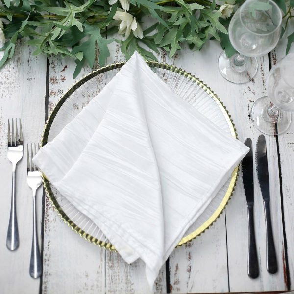 Satin  |  5 Pack White Accordion Crinkle Taffeta Cloth Dinner Napkins 20″x20″