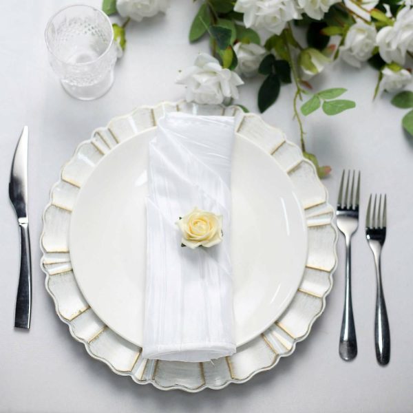 Satin  |  5 Pack White Accordion Crinkle Taffeta Cloth Dinner Napkins 20″x20″