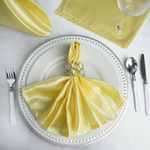 Satin  |  5 Pack Yellow Satin Cloth Napkins with Hemmed Edges, Reusable Dinner Napkins – 20″x20″