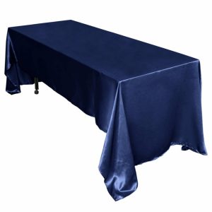 Satin |  60″x126″ Navy Blue Seamless Satin Rectangular Tablecloth