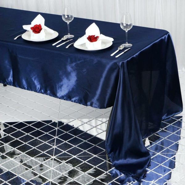 Satin |  60″x126″ Navy Blue Seamless Satin Rectangular Tablecloth