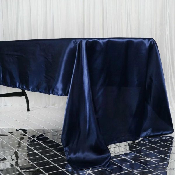 Satin |  60″x126″ Navy Blue Seamless Satin Rectangular Tablecloth