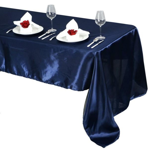 Satin |  60″x126″ Navy Blue Seamless Satin Rectangular Tablecloth