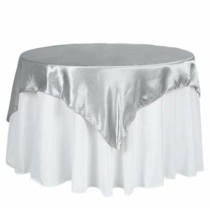 Satin |  60″x60″ Silver Square Smooth Satin Table Overlay