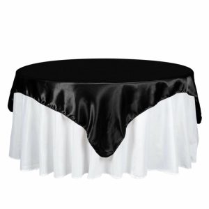 Satin |  72″ x 72″ Black Seamless Satin Square Tablecloth Overlay