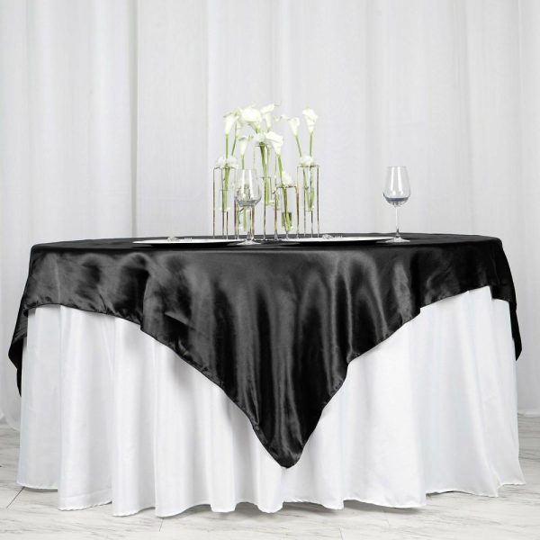 Satin |  72″ x 72″ Black Seamless Satin Square Tablecloth Overlay