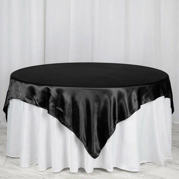 Satin |  72″ x 72″ Black Seamless Satin Square Tablecloth Overlay