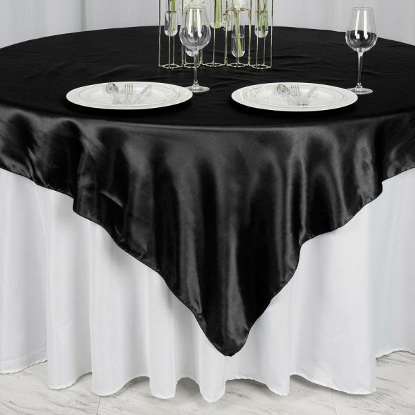 Satin |  72″ x 72″ Black Seamless Satin Square Tablecloth Overlay