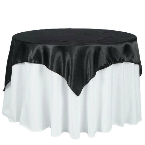 Satin |  72″ x 72″ Black Seamless Satin Square Tablecloth Overlay