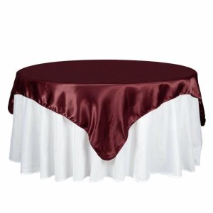 Satin |  72″ x 72″ Burgundy Seamless Satin Square Tablecloth Overlay