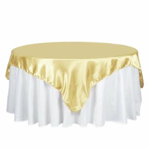 Satin |  72″ x 72″ Champagne Seamless Satin Square Tablecloth Overlay