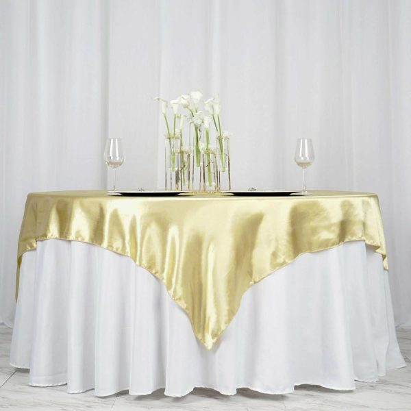 Satin |  72″ x 72″ Champagne Seamless Satin Square Tablecloth Overlay